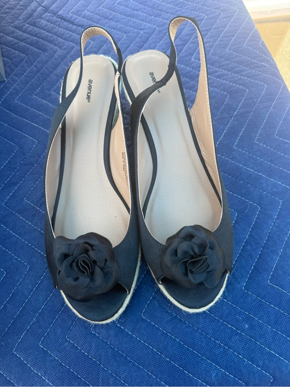 Avenue Black Slingback Peep-Toe Flats with Rosette